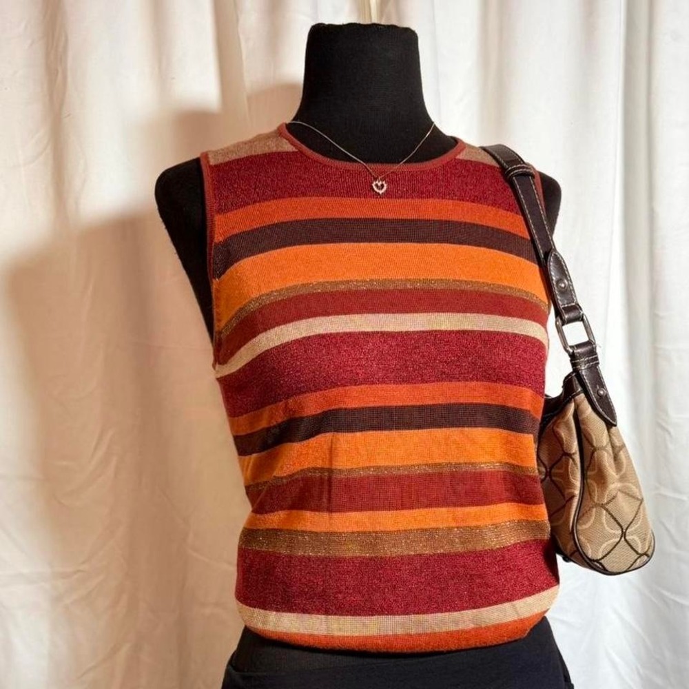 Amanda Smith Striped Metallic Knit Tank Top Large